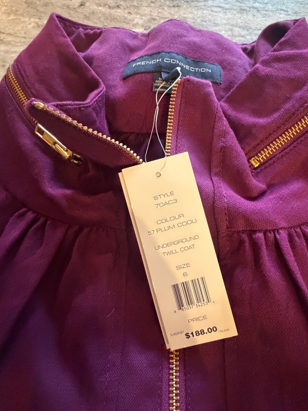 French Connection Purple Gathered-Waist Raincoat
